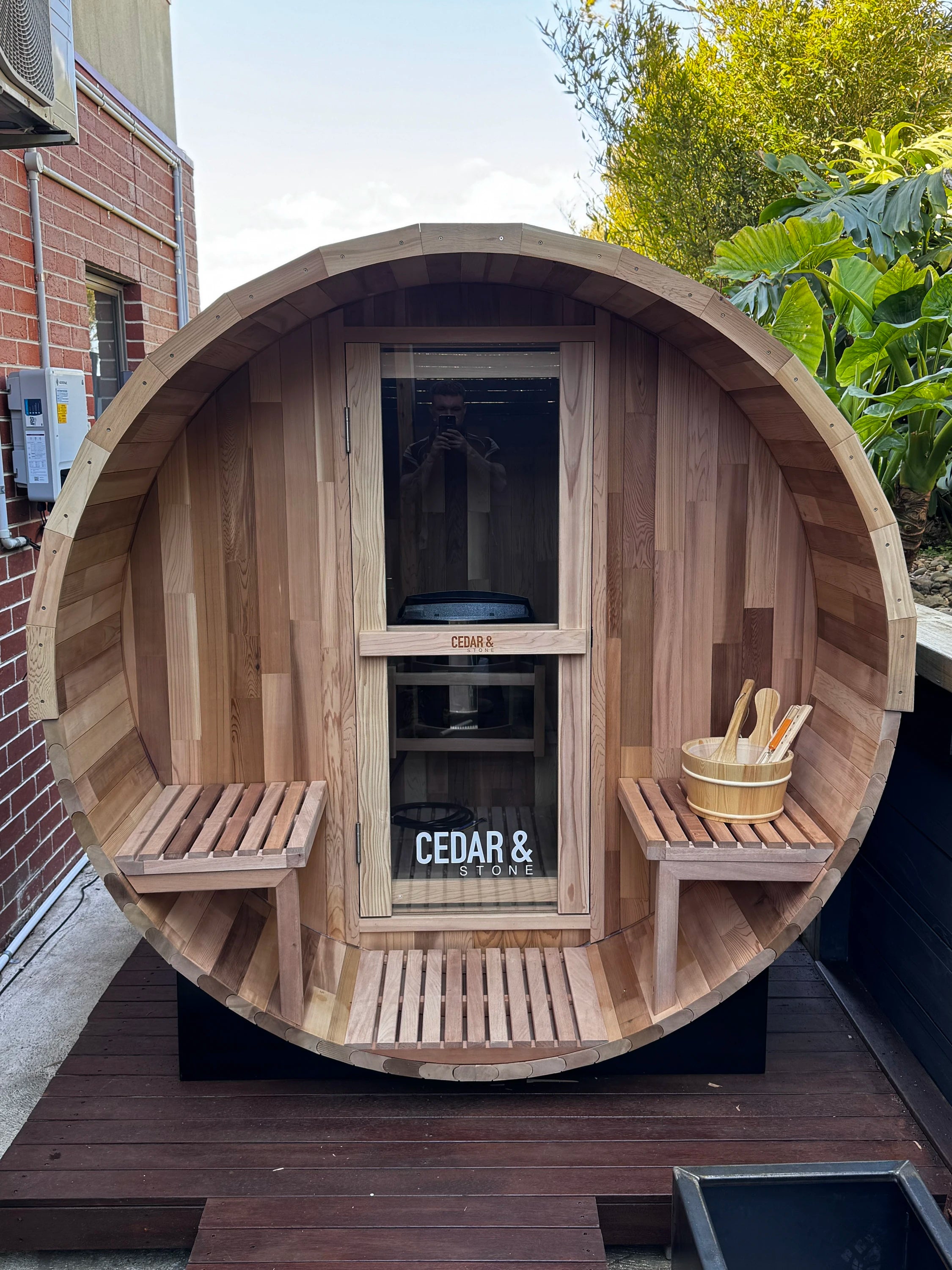 Outdoor Traditional Steam Barrel Traditional Steam Sauna Red Cedar Outdoor Sauna Room 4 Person