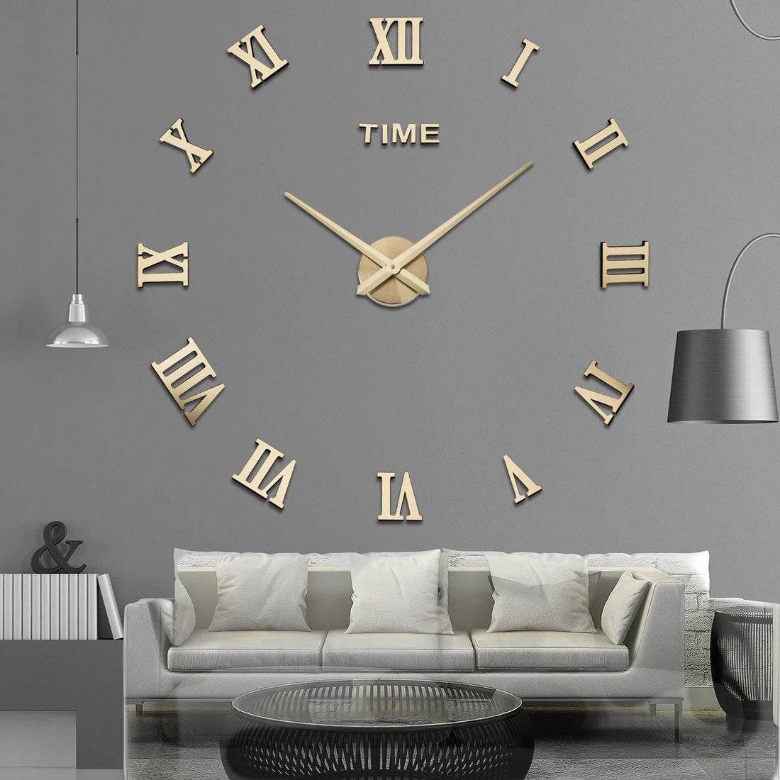 Home Decorative Large Mute Frameless 3d Diy Sticker Roman Numeral Wall Clock for Living Room