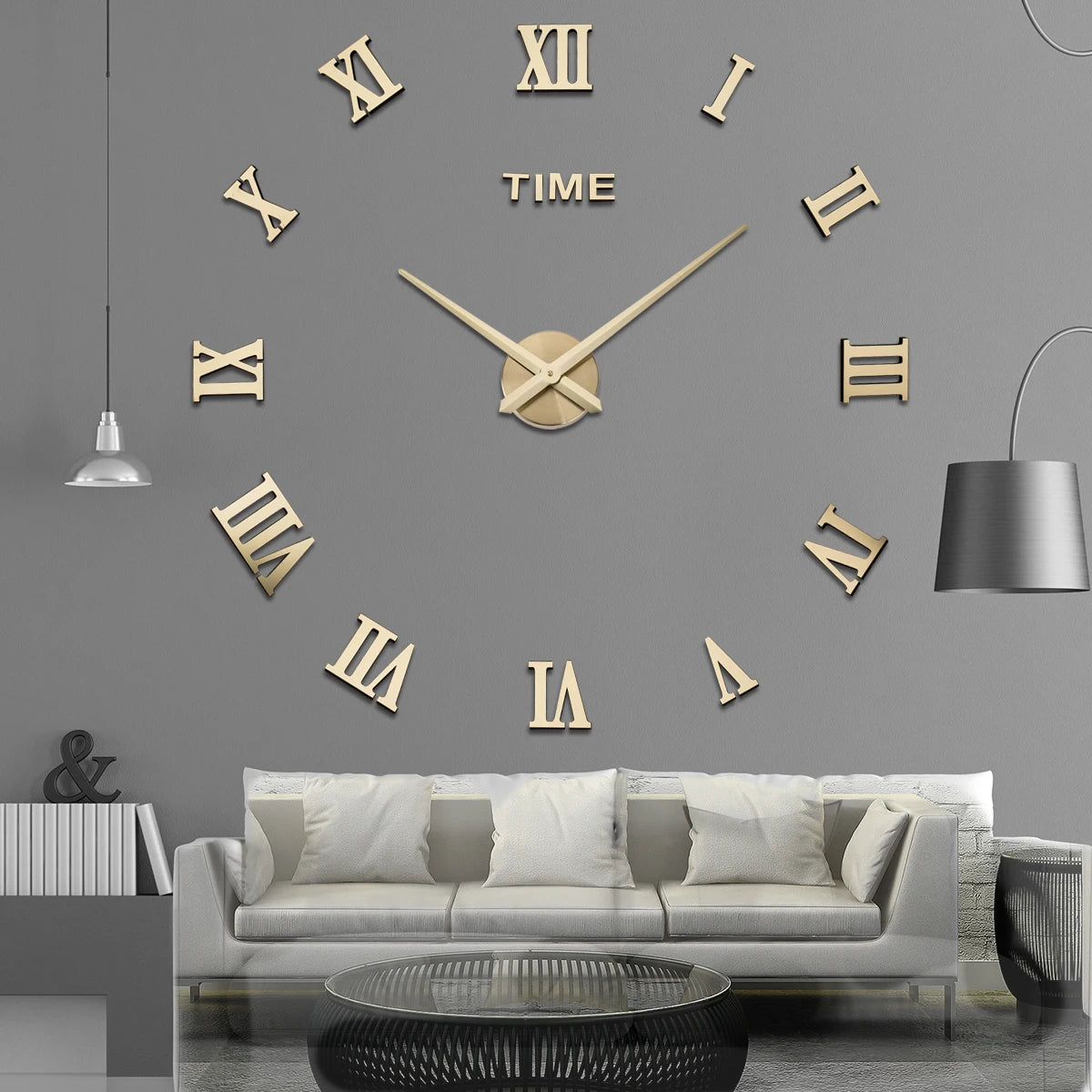 Home Decorative Large Mute Frameless 3d Diy Sticker Roman Numeral Wall Clock for Living Room