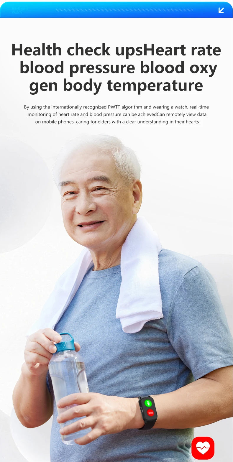Elderly Cellular Medical Alert Device Wristband Fall Detection Senior Wearable Smartwatch 4G GPS WIFI Location Smart Watch