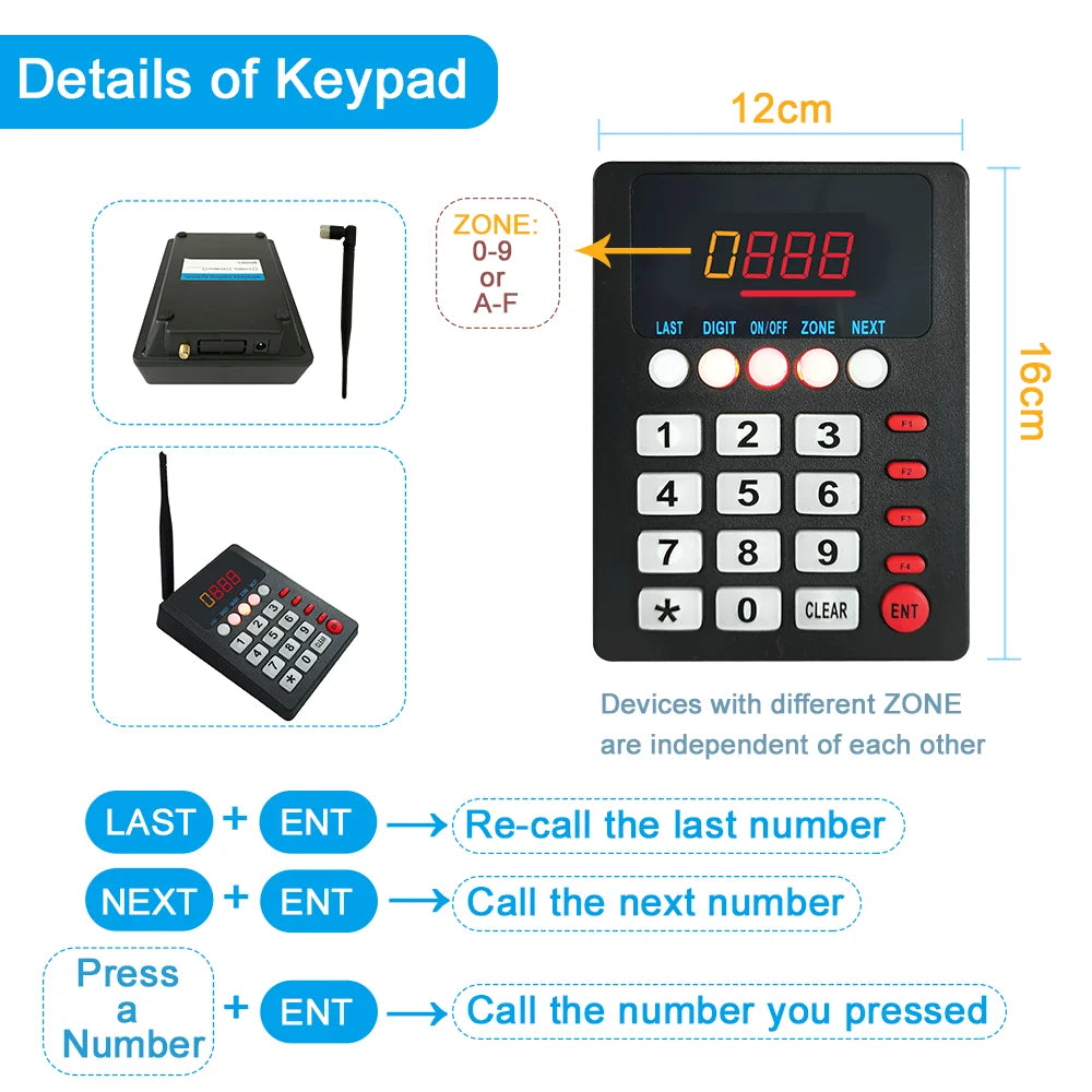 Wireless Queue Calling System Take a Number Machine 3-Dight Now Serving Number with Voice Prompt for Restaurant Hospital