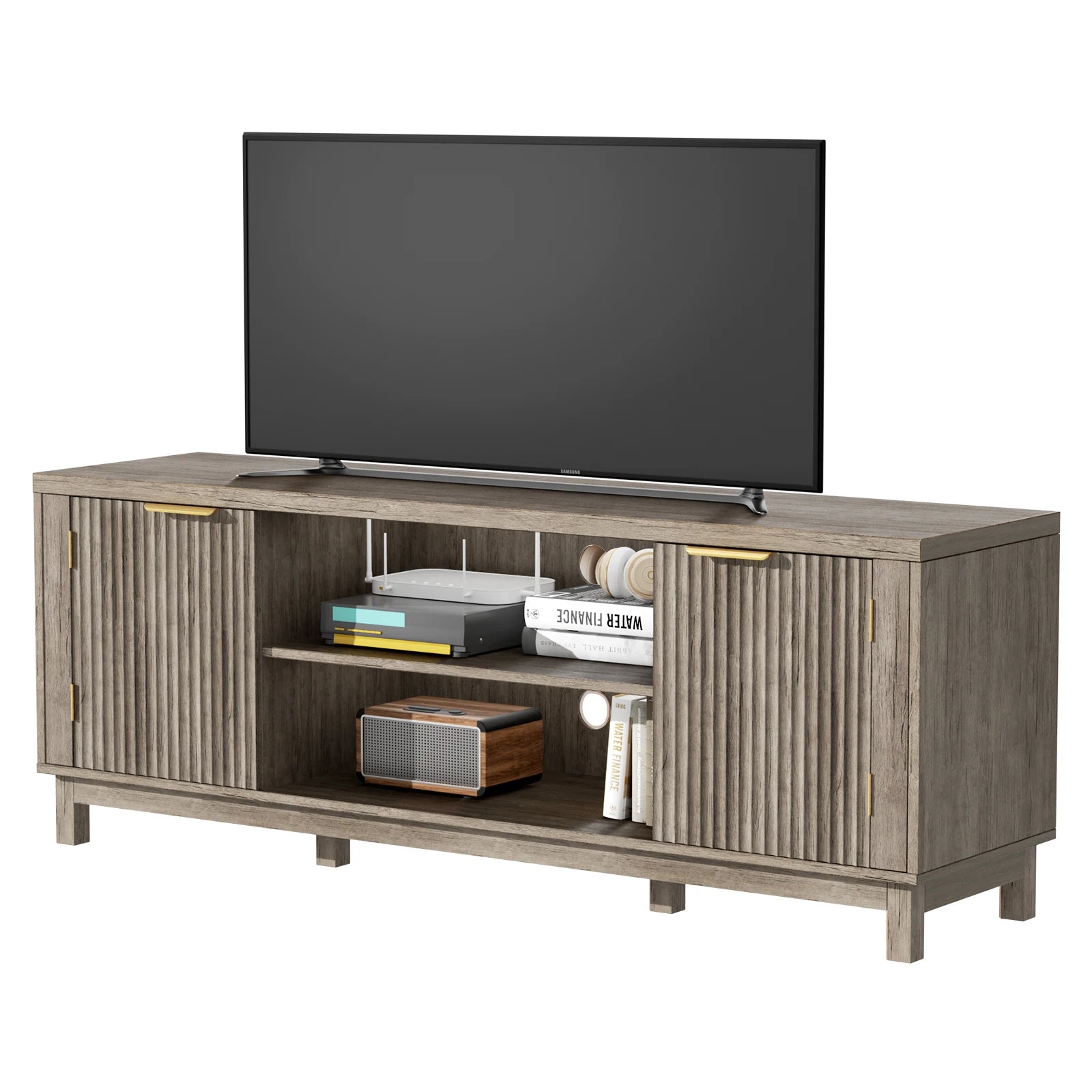 Fluted TV Stand,59'' TV Stands Entertainment Center with Storage Cabinet,Media TV Console Table for Living Room (Grey)