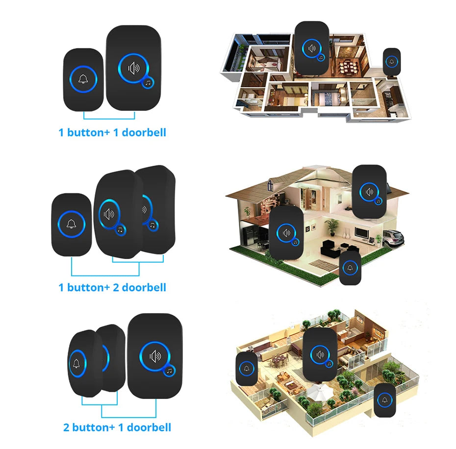 Fuers Wireless Smart Doorbell Home Security Alarm Welcome Doorbell LED Light 32 Songs with Waterproof Button easy Installation