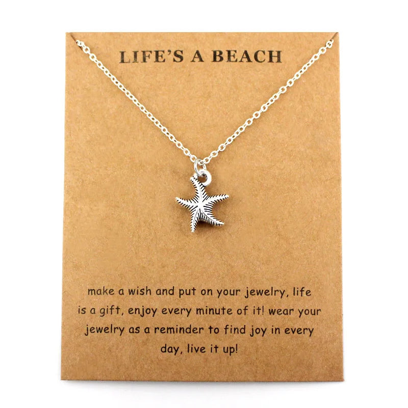 Summer Beach Ocean Jewelry Anchor Fish Shell Sand Dollar Shark Whale Starfish Seahorse Mermaid Wave Sea Turtle Collar Necklaces