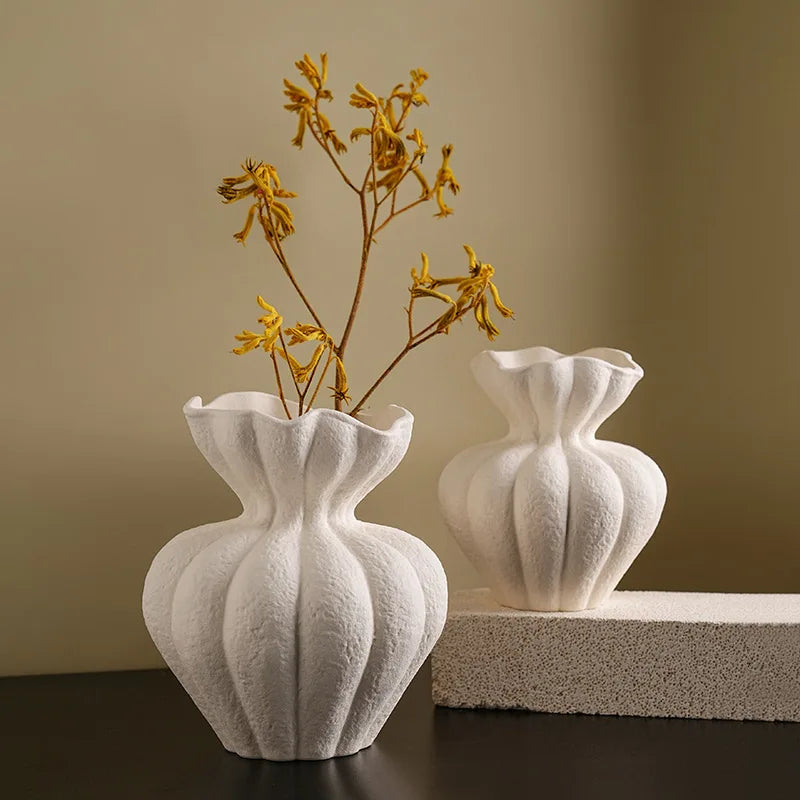 Modern Art Decor Style Glazing Pampas Grass Pot Nordic Centerpiece for Wedding Table Decoration White Ceramic Flower Vase