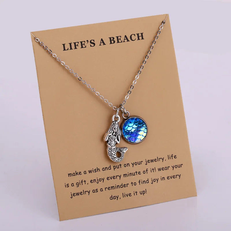 Summer Beach Ocean Jewelry Anchor Fish Shell Sand Dollar Shark Whale Starfish Seahorse Mermaid Wave Sea Turtle Collar Necklaces