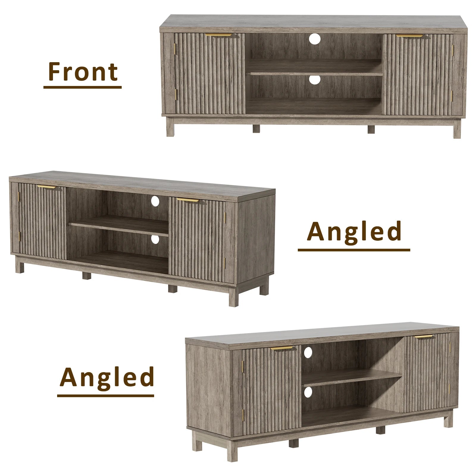 Fluted TV Stand,59'' TV Stands Entertainment Center with Storage Cabinet,Media TV Console Table for Living Room (Grey)