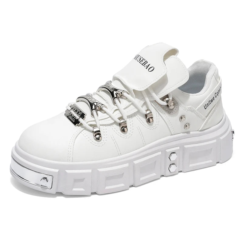 US 13 EUR 47 Men Modern Chunky Platform Sneakers Vegan Leather Silver Studs Lightweight EVA Sole Urban Streetwear Fashion Shoes