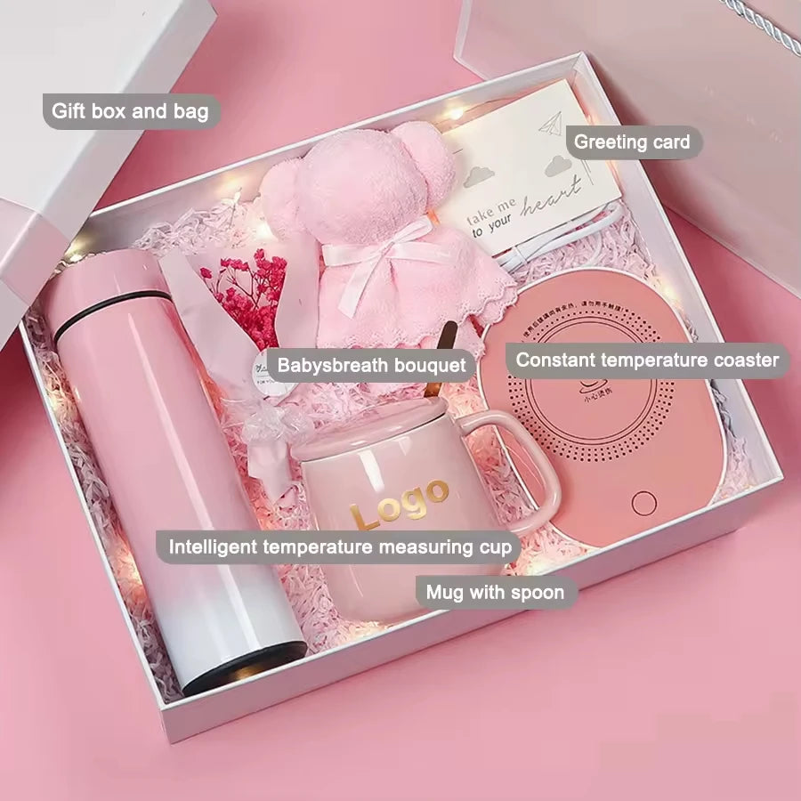 Hot Selling Custom Logo Gift Box Set Thermostatic Cup Vaccum Flask Ceramic Tea Coffee Mug for Mothers Day Valentine Wedding