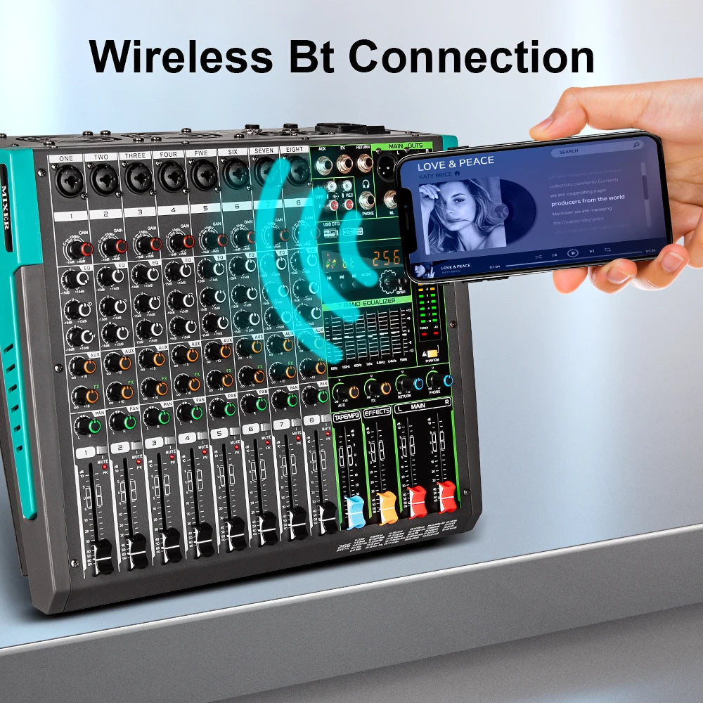 Depusheng GT8 8 Channels Professional Digital Audio Video Mixer With 500w*2 Amplifier Console for Studio Stage