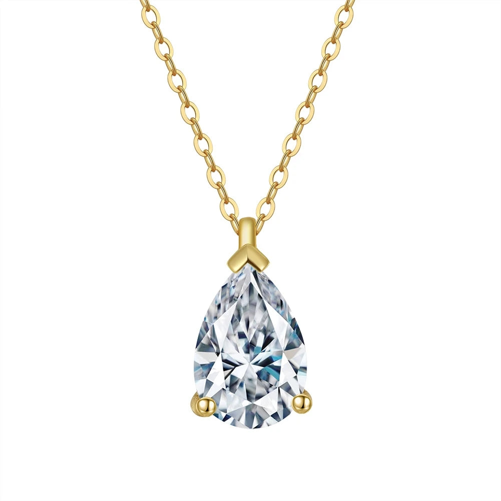 RINNTIN APN10 USA Local Stock Classic Design Pear Cut Cubic Zirconia Pendant Necklace 925 Silver Jewelry for Women Fine Jewelry