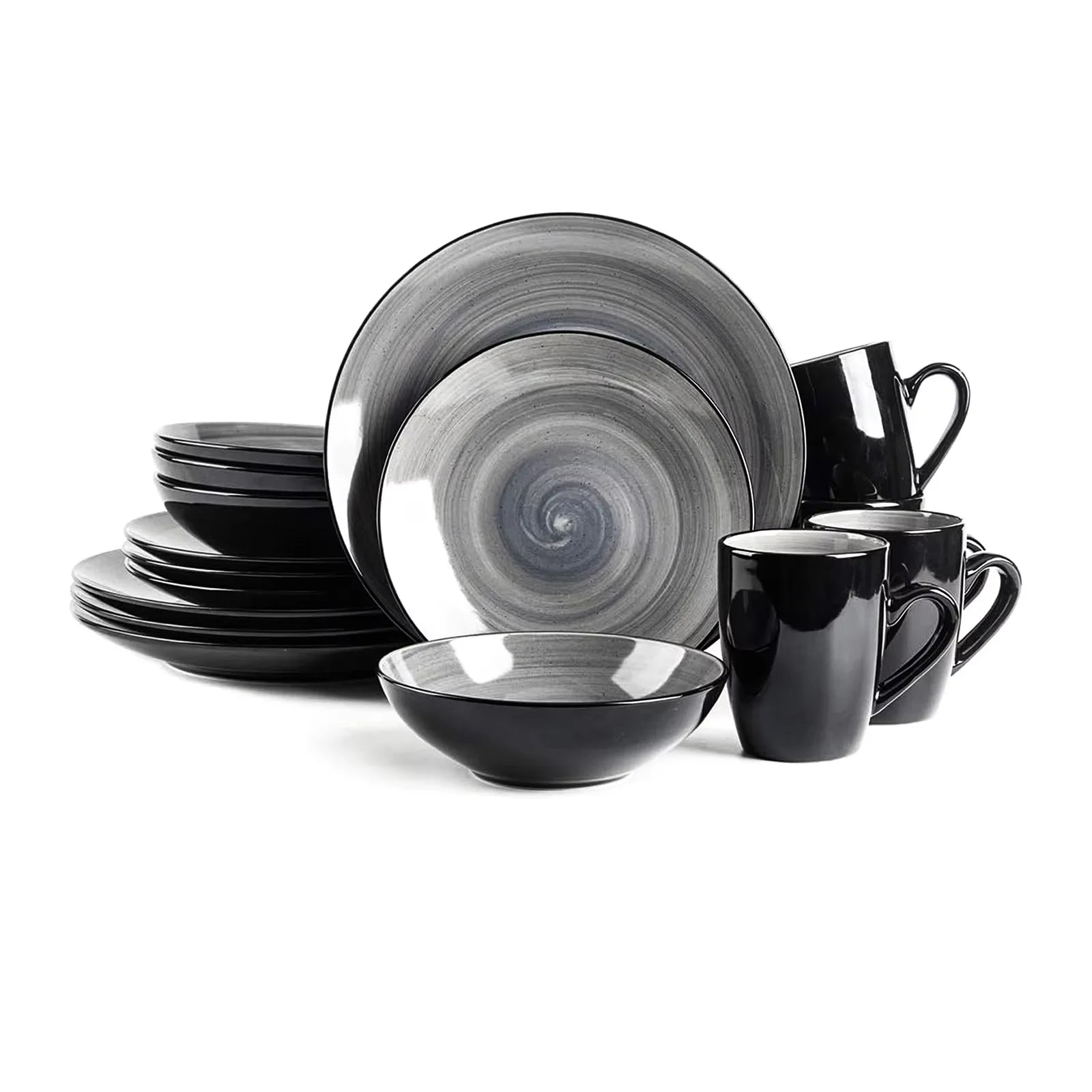Semtember Promotion Grey Round Western Style Ceramic Plates Unique Design Ceramic Plate Microwave Safe Dinnerware Sets Festival
