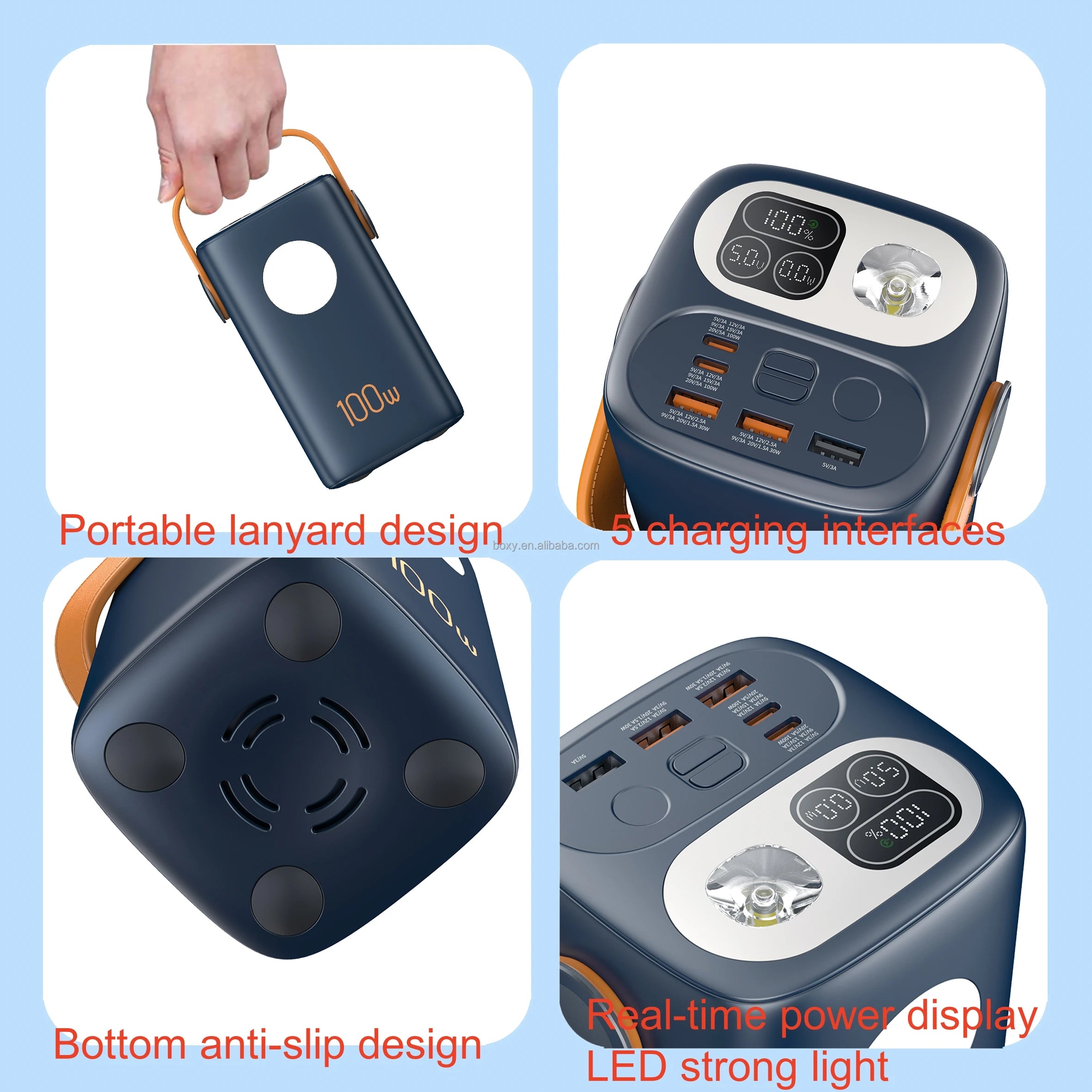 Portable 100W+30W PD+QC Outdoor Laptop Power Bank With Light Large Capacity Super Fast Charging Power Banks 60000mAh for Laptops