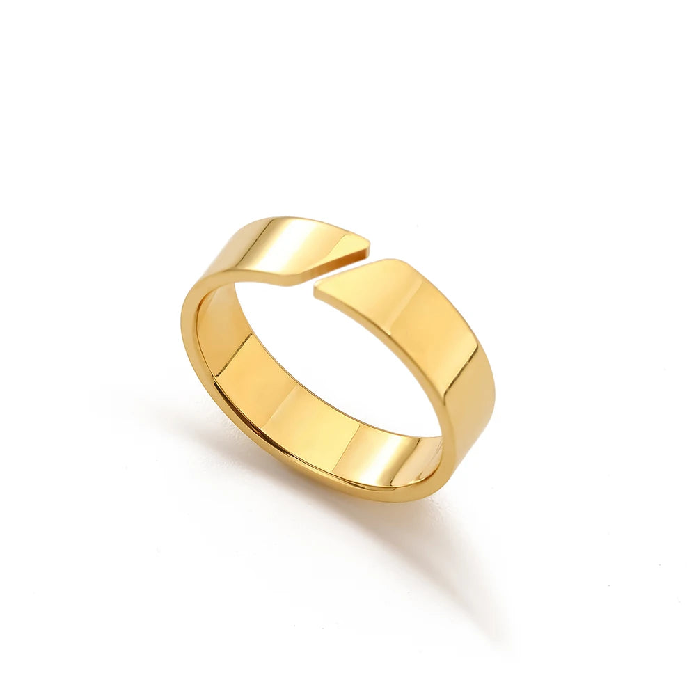 EManco Popular European Vintage Simple Jewelry 18K Gold Plated Men Minimal Unisize Open Ring 316 Stainless Steel