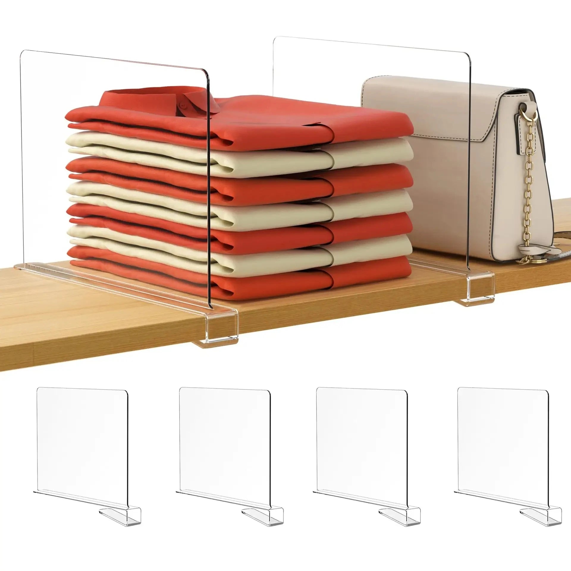 6 Pack Closet Organizers and Storage Clear Shelf Dividers Vertical Purse Organizer for Closet Perfect for Sweater Shirts