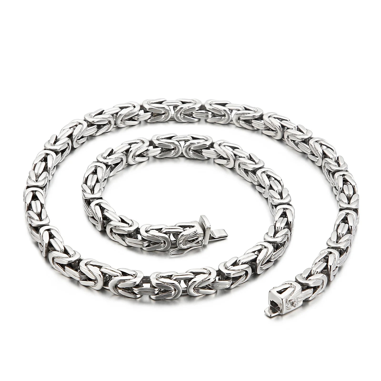 KALEN 8mm Byzantine Stainless Steel Flat Link Chain Silver Gold Byzantine Necklace for Men