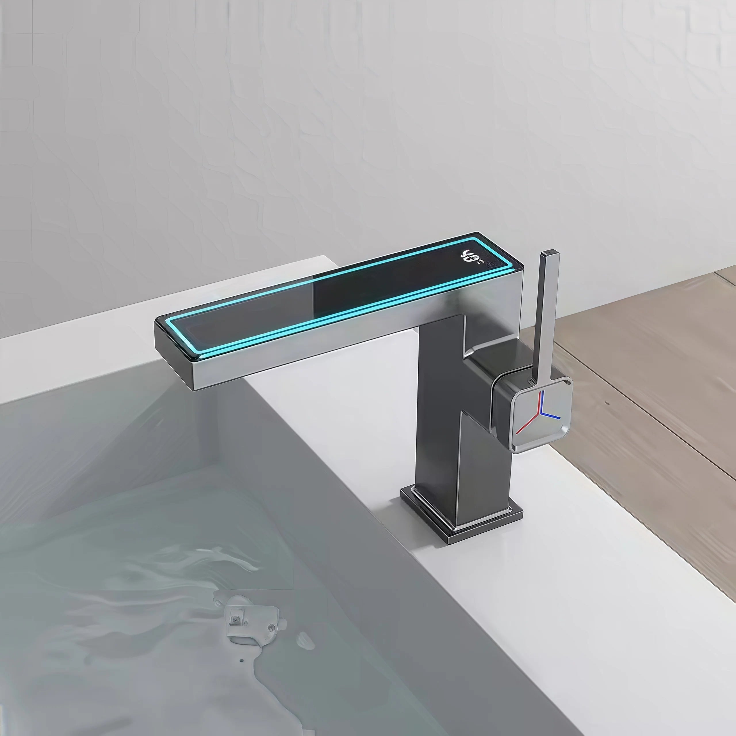 Luxury Modern Single-Hole Basin Faucet Digital Display Brushed Gold Hot Cold Water Mixer Tap Ceramic Brass Bathroom Taps