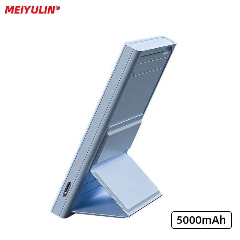 New Portable Slim Foldable HolderMagnetic Battery Pack Wireless Chargers Power Bank 5000mah Megsaf Batteries Magnetic Power Bank