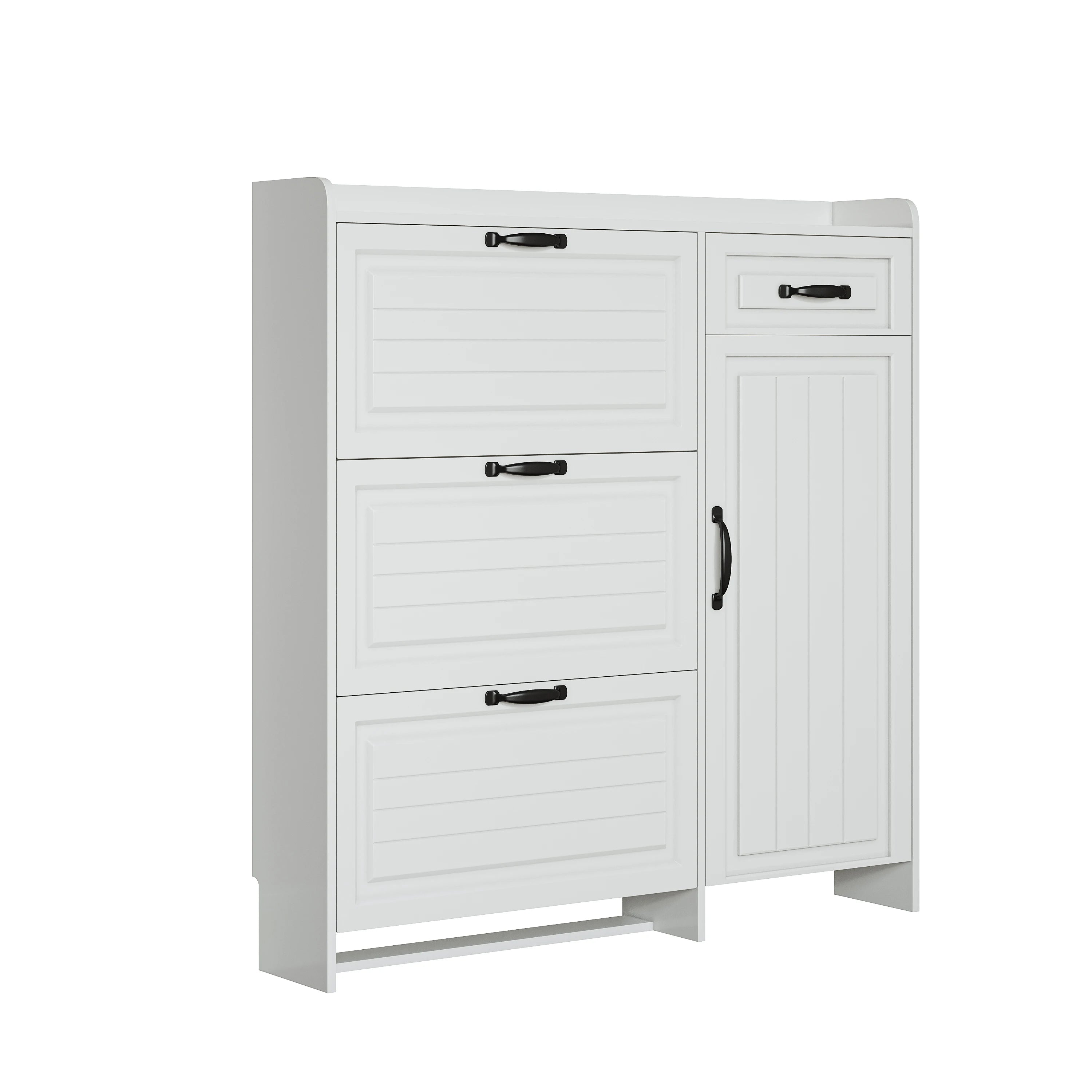 Modern White Wooden Shoe Cabinet with 4 Doors and 1 Drawer Free Shipping Large Storage Space for Living Room Home Furniture