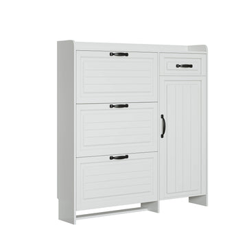 Modern White Wooden Shoe Cabinet with 4 Doors and 1 Drawer Free Shipping Large Storage Space for Living Room Home Furniture