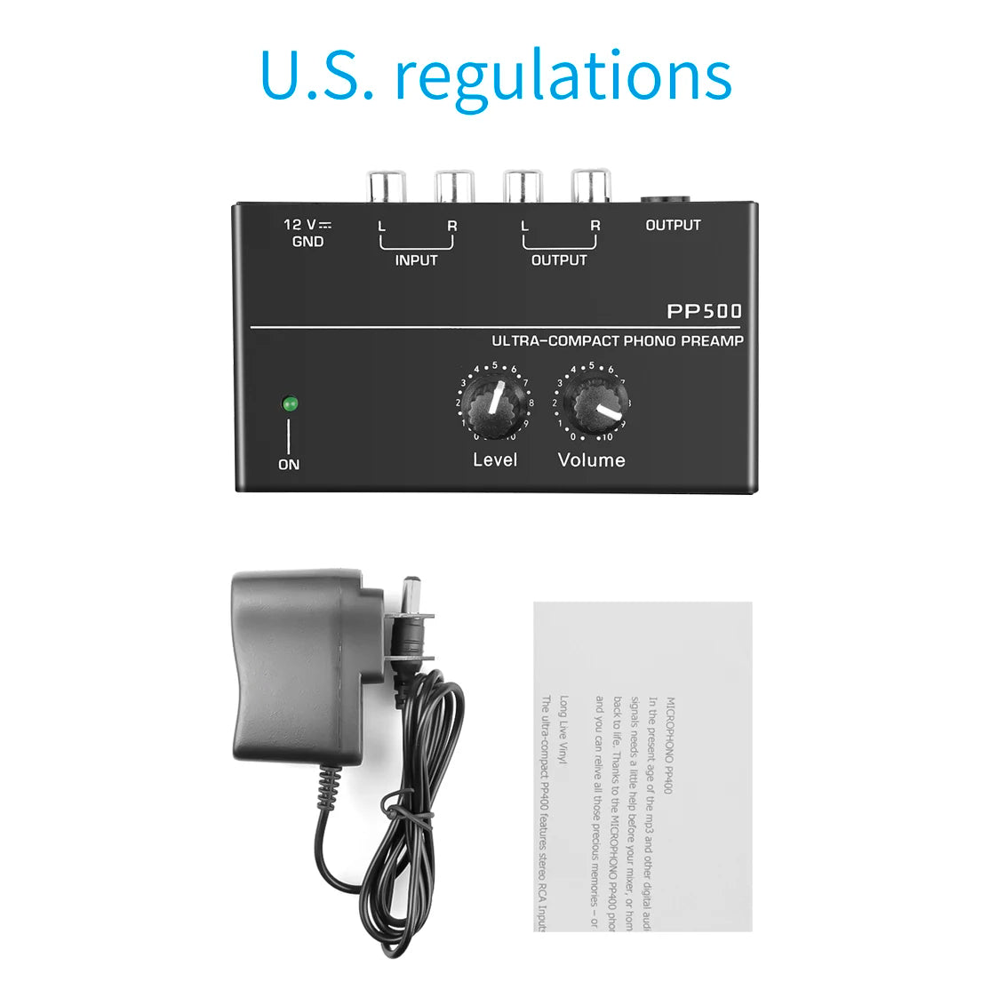Audio Amplifier Phono Preamp Pre Amp Preamplifier with Level Volume Control RCA Input Output 1/4" TRS Output for Turntable