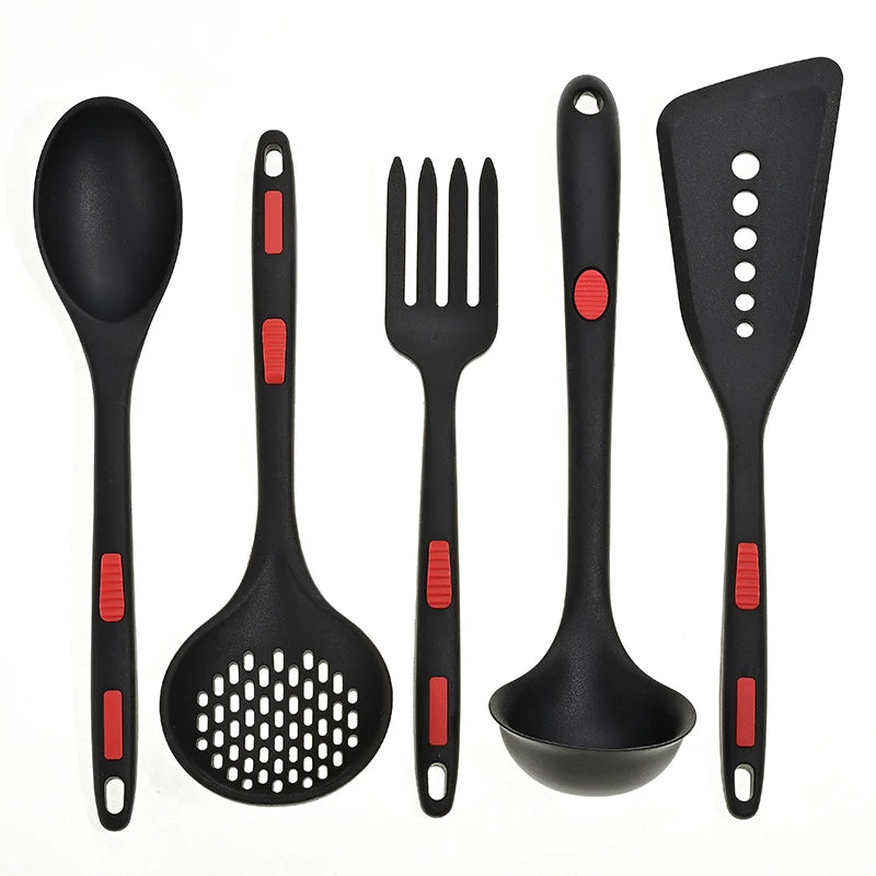 Premium Silicone 5pcs Kitchen Utensil Set Heat Resistant Cooking Gadgets Set Including Spatulas Pliers Spoons