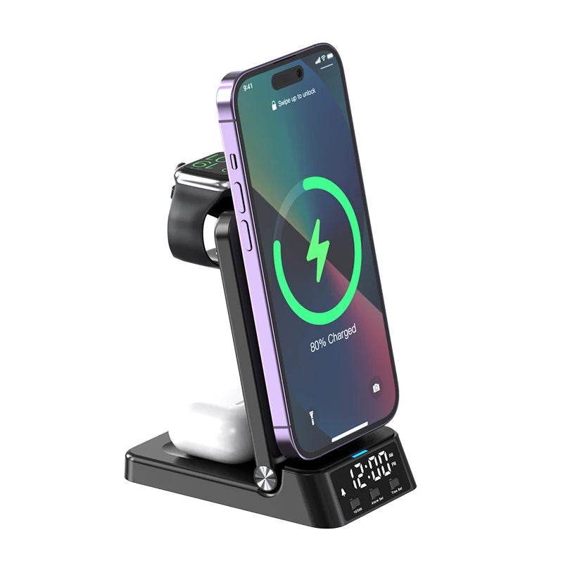 Alarm Clock for iPhone 15 14 Holder 3 in 1 Wireless Chargers Phone Holder Station for Watch Trending Products 2025 New Arrivals
