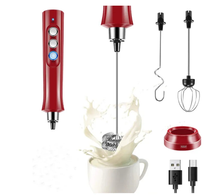 Multifunctional 3 Speeds Adjustable Milk Foam Maker 3 HeadsElectric Mixer Egg Beater Usb Rechargeable Handheld Milk Frothe