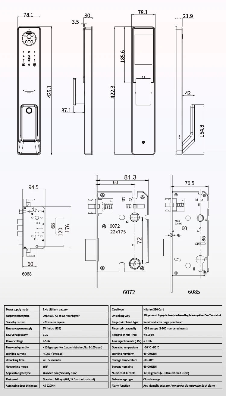 Locstar CNC Processing Technology 4.5-inch Large Screen 3D Face Video Intercom WIFI Smart Door Lock with Camera and Fingerprint