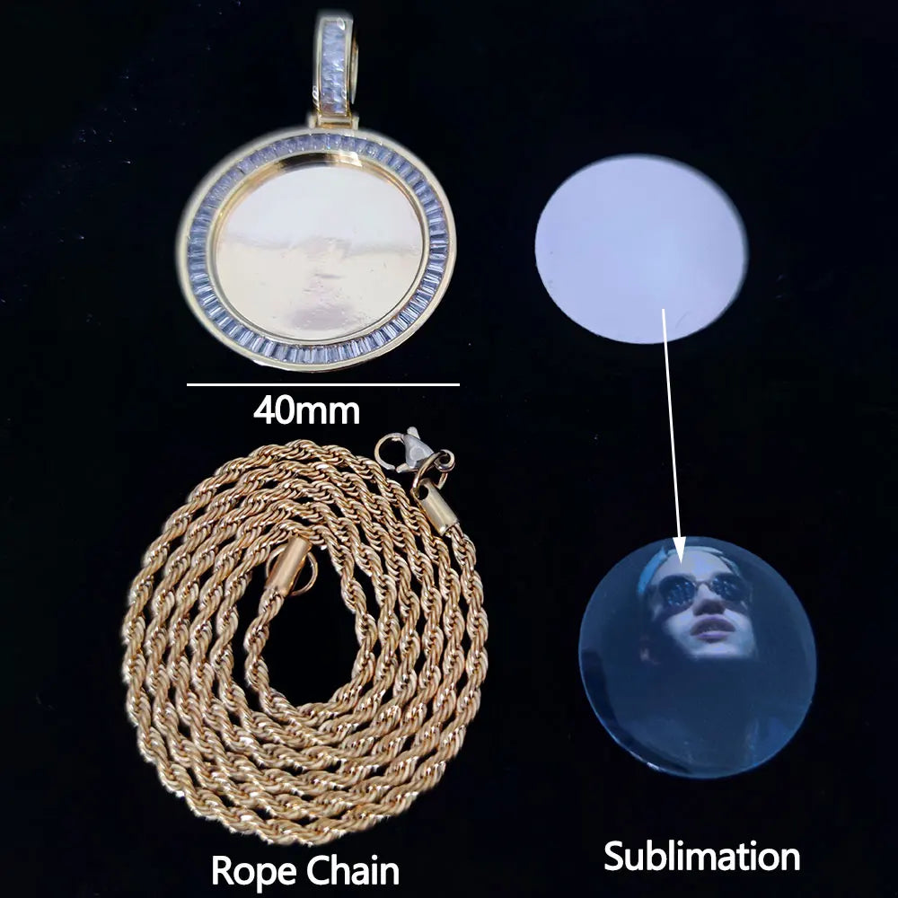 Hip Hop Custom Sublimation Necklace Blanks Bling Iced Out Custom Photo Pendant Diy Sublimation Pendant Necklace