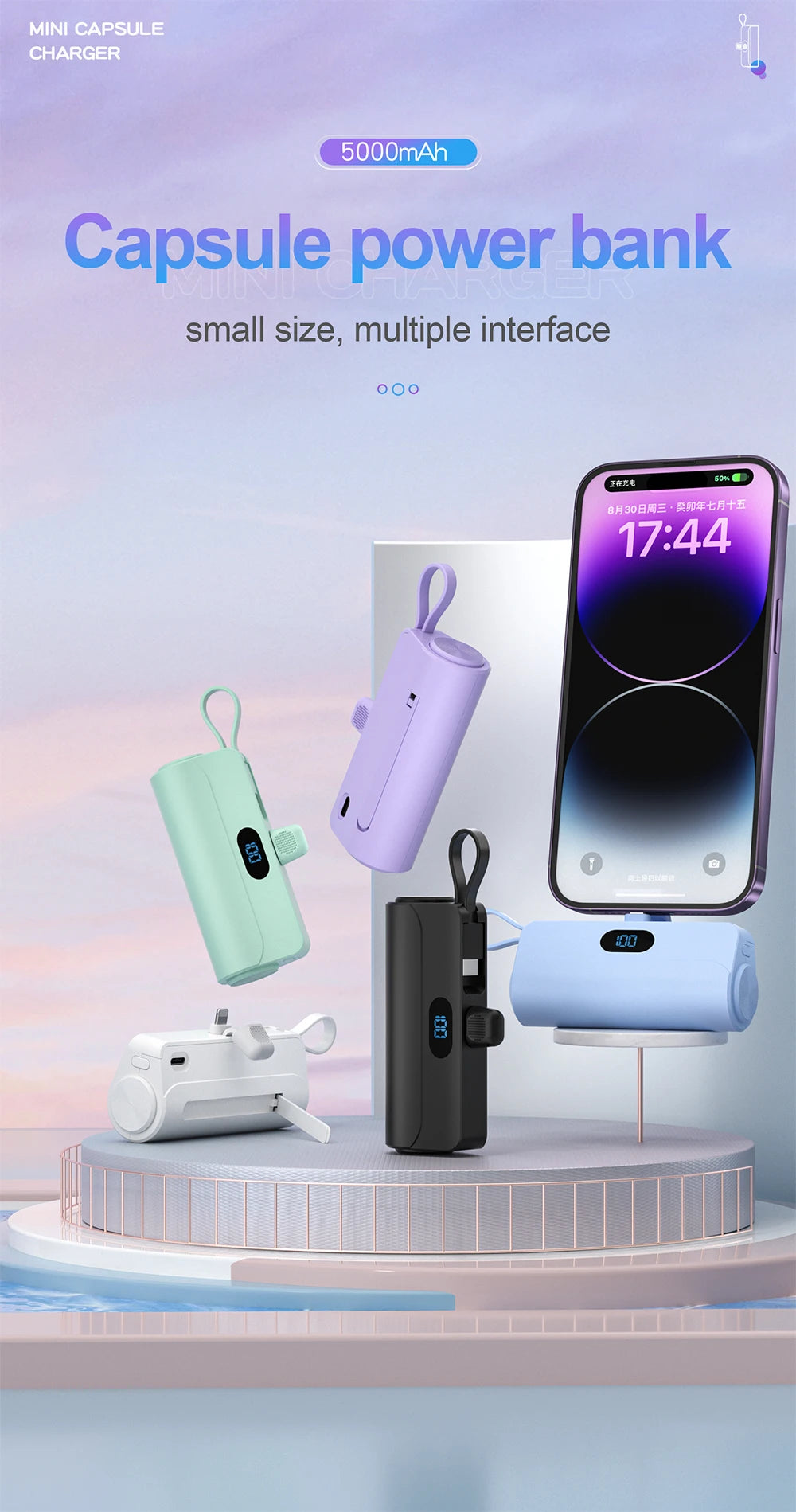 Popular Products 2025 OEM Logo Built in Cable Hiking 5000mAh Large Capacity Portable Battery Charger for iphone Mini Power Banks