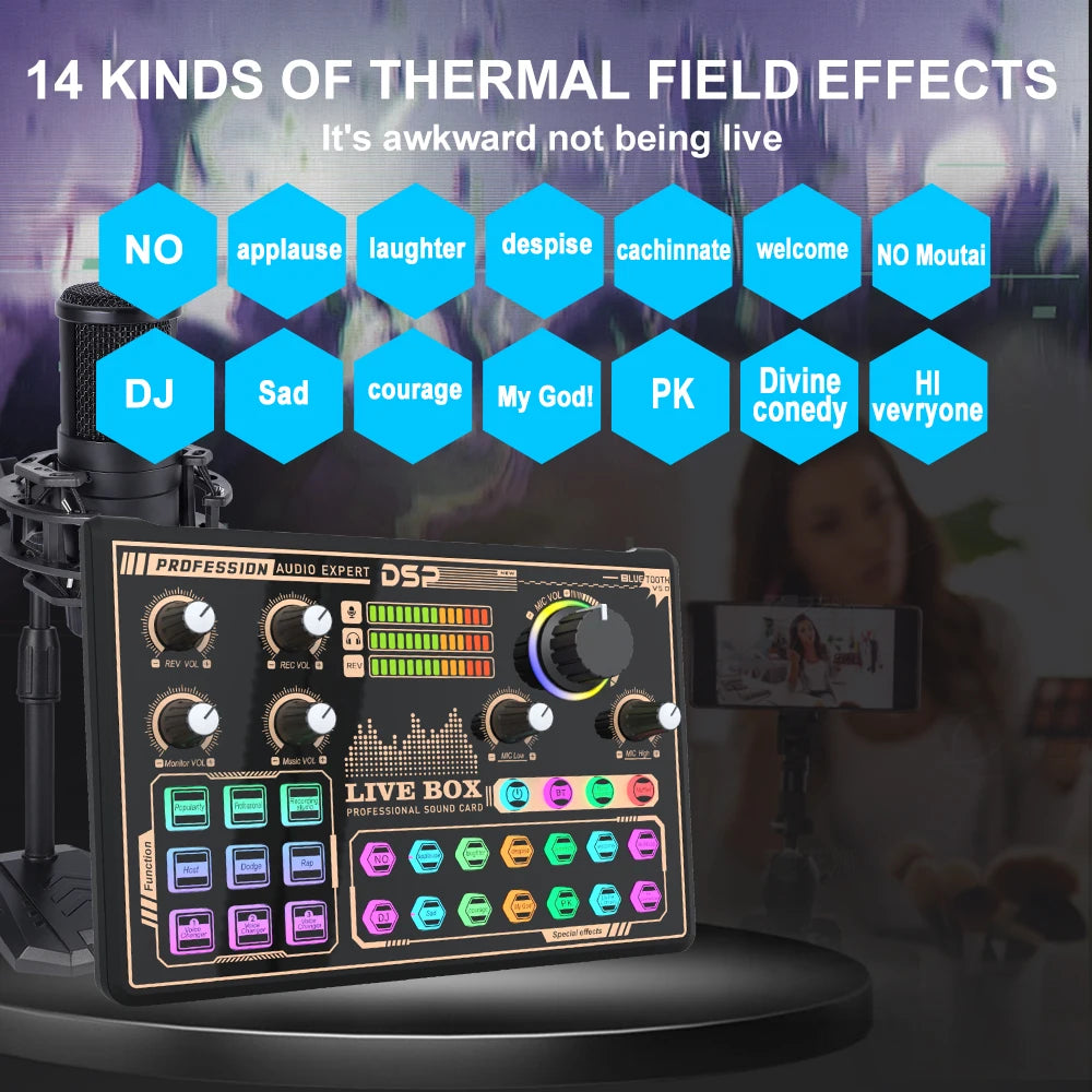 Podcast Equipment Condenser Microphone Studio Mic Sound Card Sound Card for Broadcast Recording Streaming Gaming