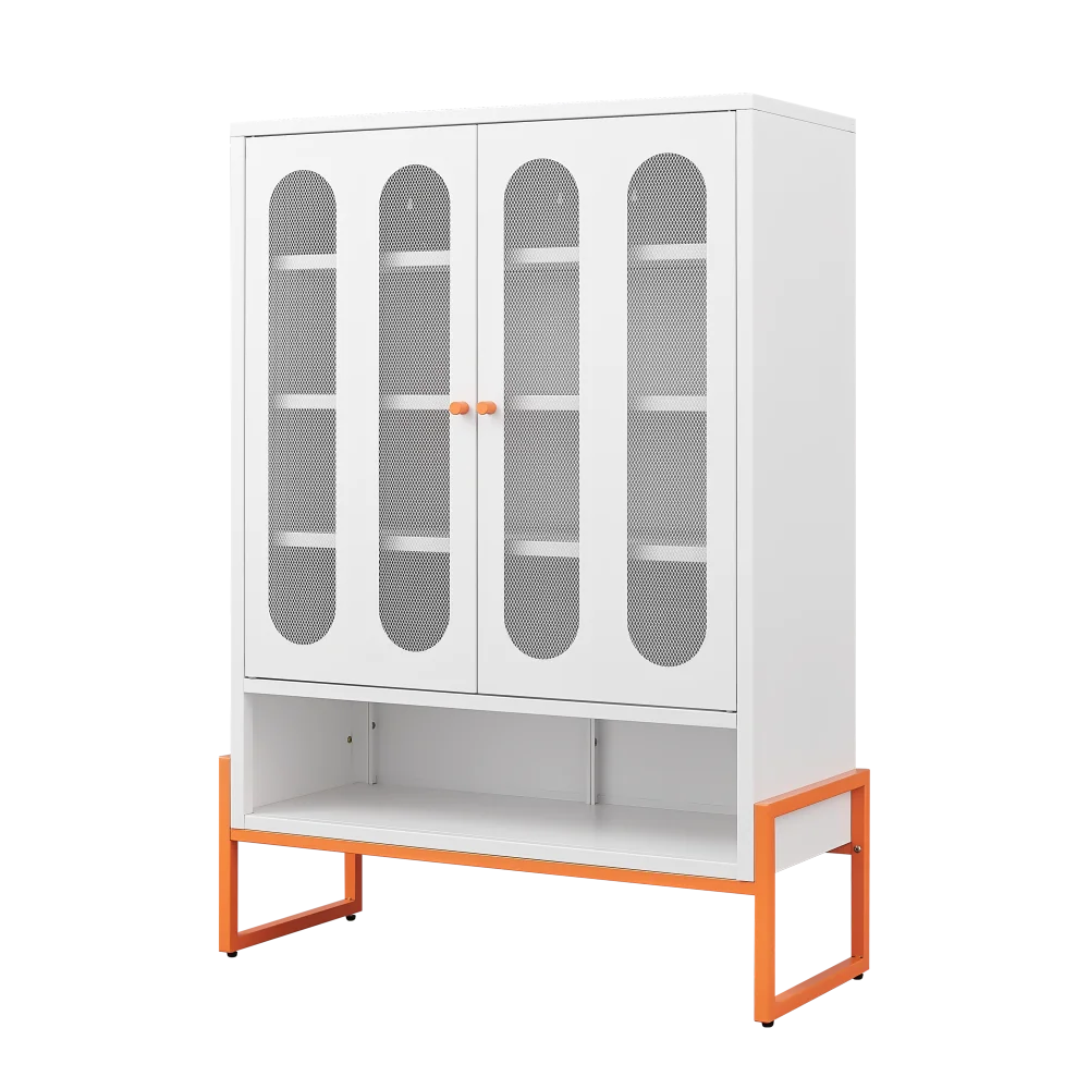 Modern Minimalist Double Door Shoe Cabinet with Adjustable Mesh Doors and High Foot Hollow Storage Cabinet Bottom