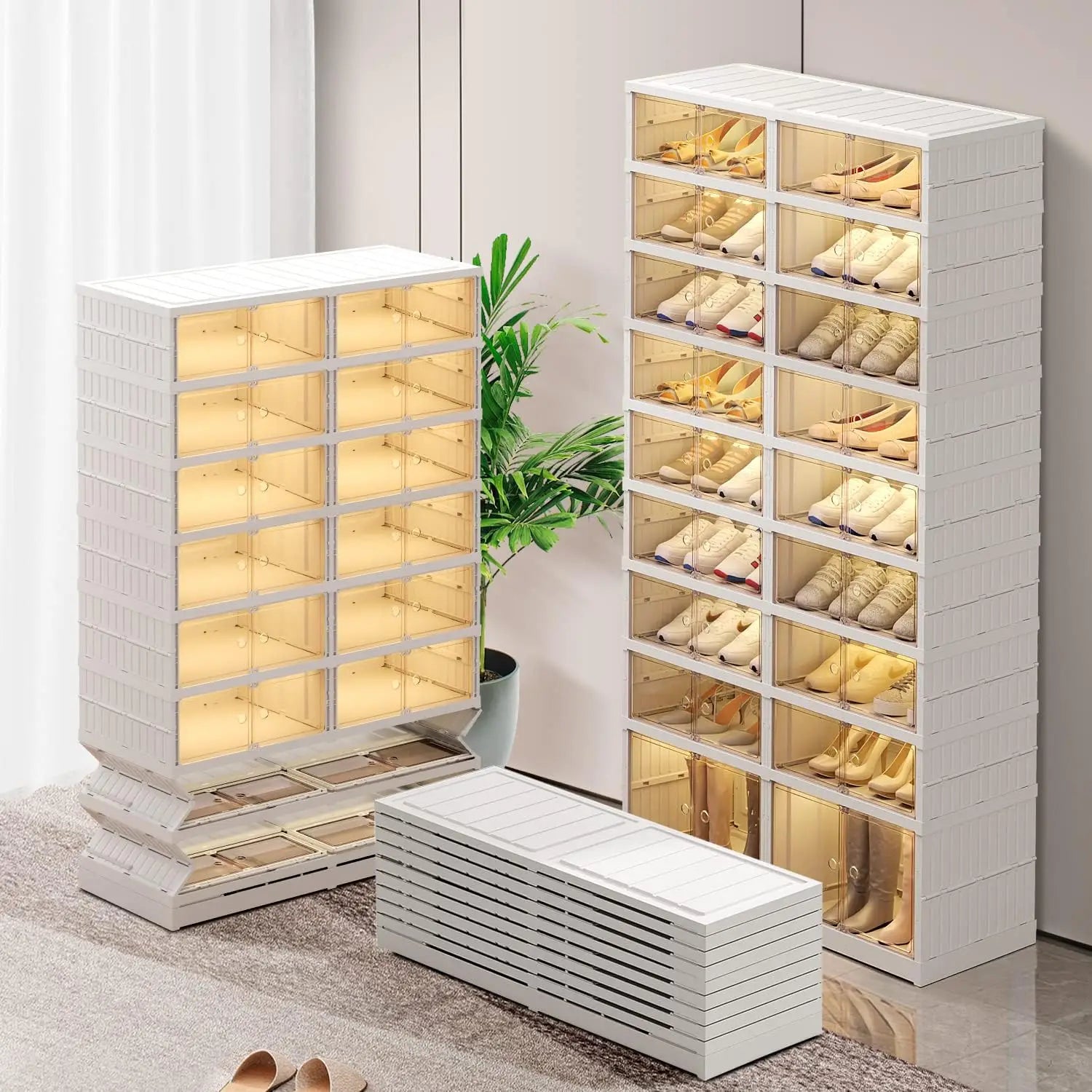 Wholesale Nine Layers Foldable Shoe Rack Installation-Free Plastic Stackable Cabinet Transparent Sneaker Box for Shoe Storage