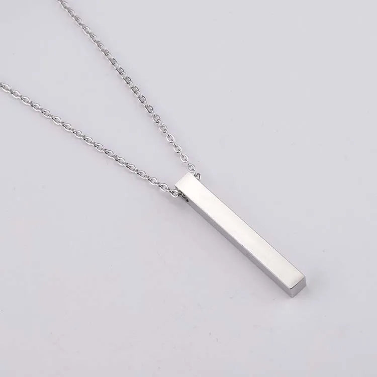 Stainless Steel 3D Engraving Personalized Bar Blank Stamp Custom Made Engraved DIY Square Strip Pendant Necklace