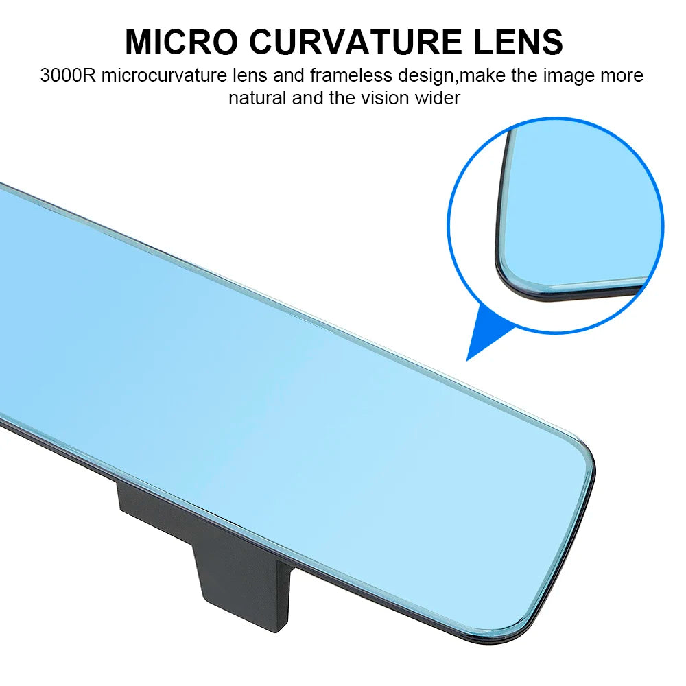 2.5D Full Screen HD Glass Anti-glare Wide-angle Blue Frameless Mirror Car Interior Rear View Mirror 3000R Micro Curvature Lens