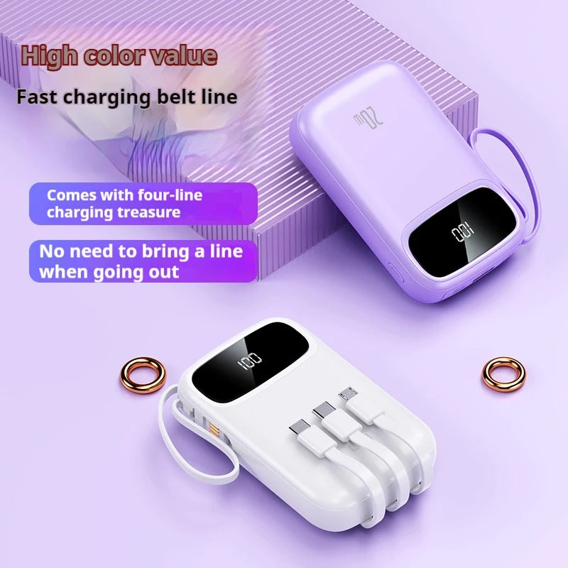 Customize Logo Power Bank 10000mAh Smart Phone Portable Slim Built in Cable Power Bank Outdoor Travel Power Banks
