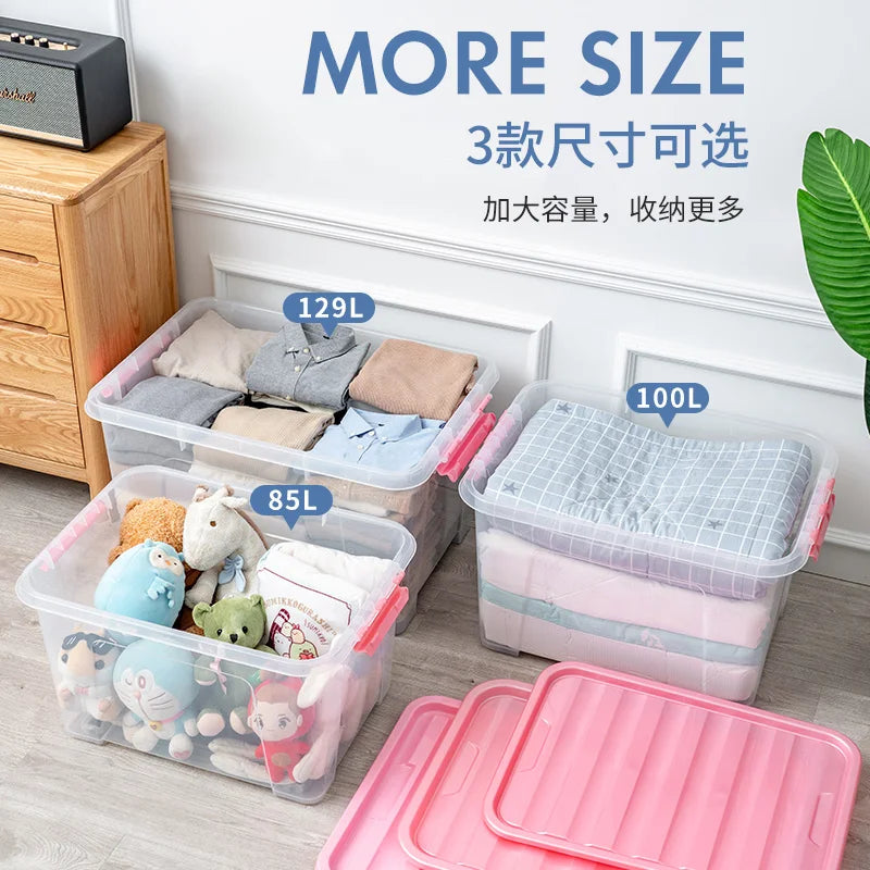 Large Transparent Plastic Storage Box Portable Household Organizing Rack for Clothes Toys Tableware for Bathroom Children's