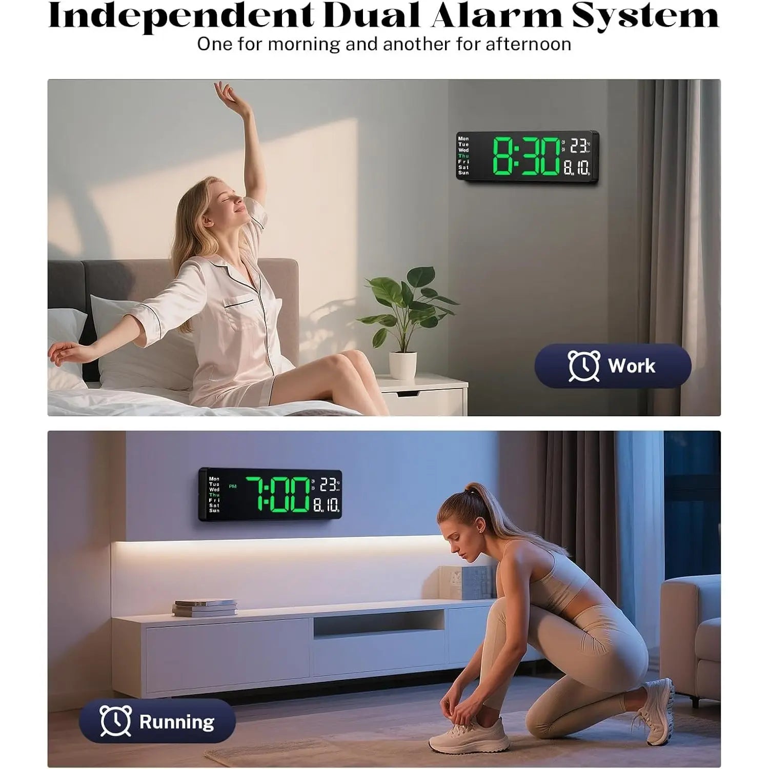 Brauthon 16\" Large Digital Classroom Clock LED Wall Clock with Remote Control Plastic Material Date Week & Alarm Features