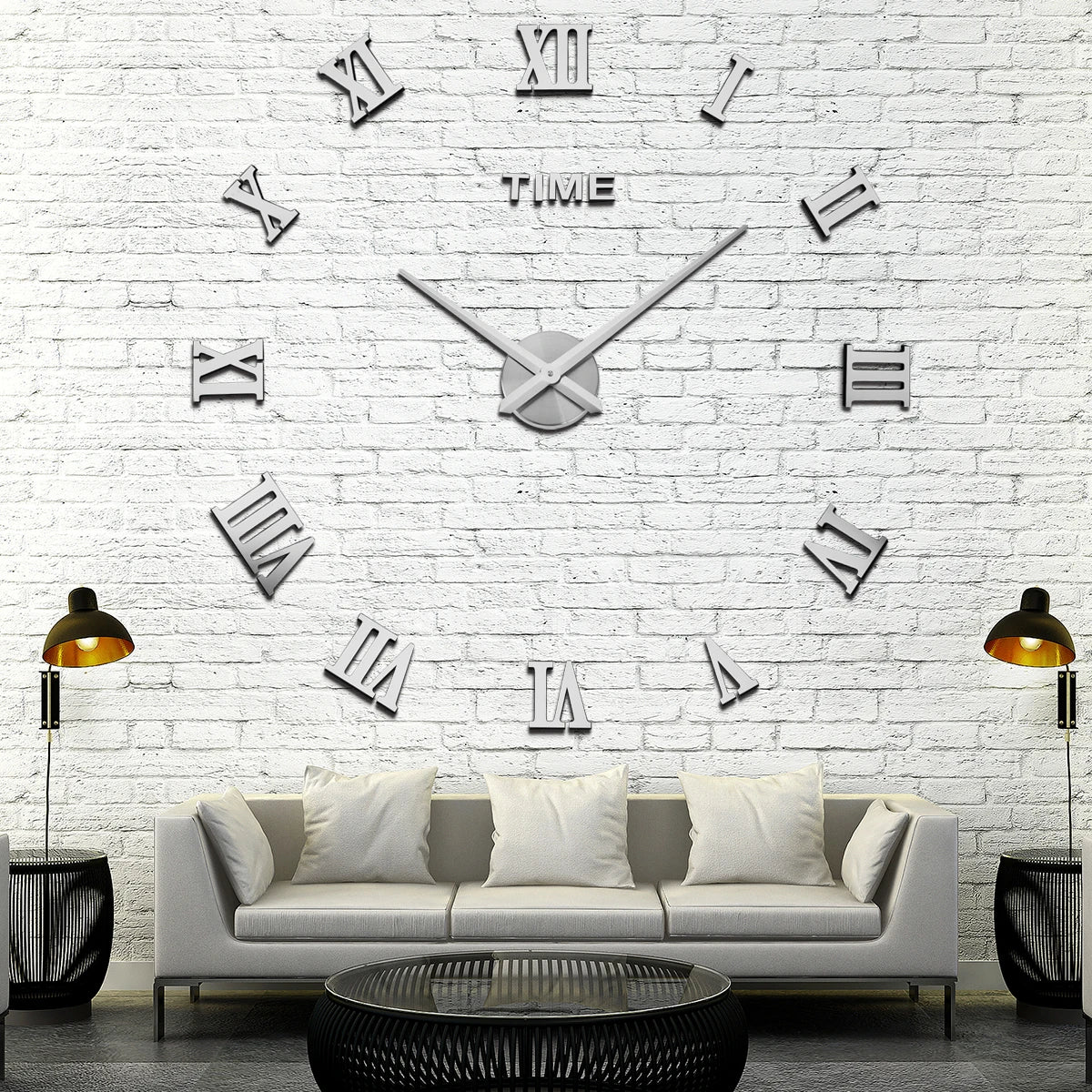 Home Decorative Large Mute Frameless 3d Diy Sticker Roman Numeral Wall Clock for Living Room
