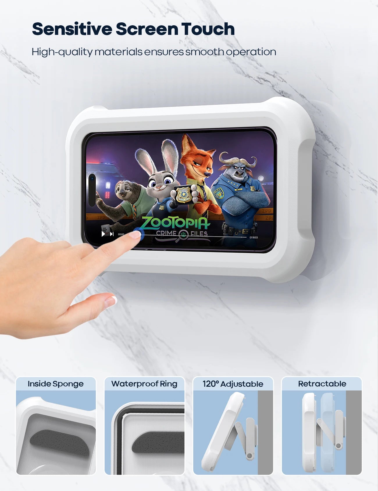 Lamicall STRY01 Extendable Arm Waterproof Cell Phone Holder for Shower Wall 480 Swivel Case Box HD Screen Protector 7Inch Device