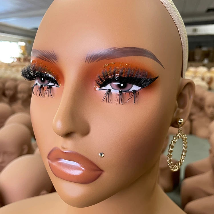 Mode Makeup Female Mannequin Head Display Black Tete De Stand with Realistic Shoulders Wig Displays