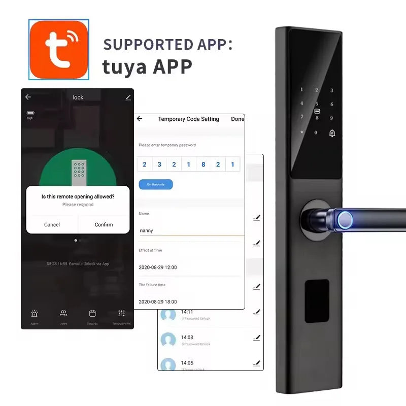 SAIJIA Smart Home Smart Electric Rim Lock With Tuya App Control Wifi Outdoor Gate Door Fingerprint Smart Lock