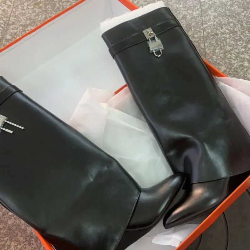 Short/Long Wedge Botas Femininas Salto Women Shark Boots with Lock