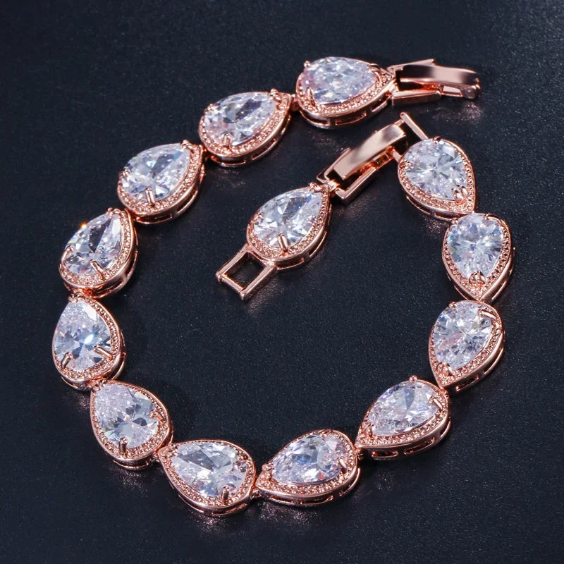 5 Colors Bangle Jewelry Cubic Zirconia Tear Drop CZ Stone Women Luxury Tennis Bracelet for Bridal Wedding Costume Accessories