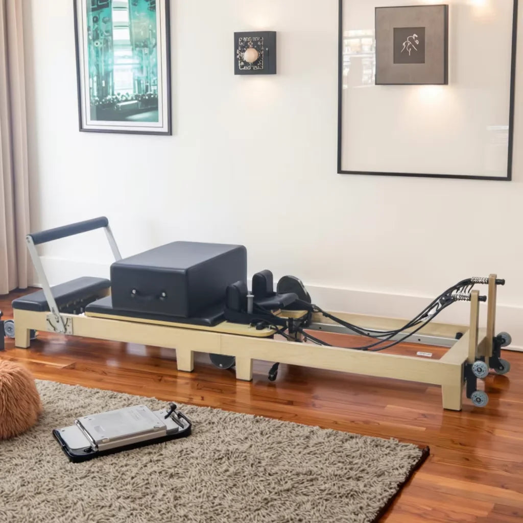 Premium Portable Pilates Reformer Foldable Bed Durable  Oak Wood for Body Gym Applications Space Saving Box