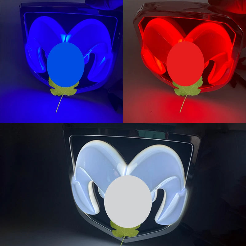 Car Grille 4D Logo LED Emblem Light for Ram Emblem White Blue Red Led Rear Front  Badge Tailgate Sticker Lamp Accessories