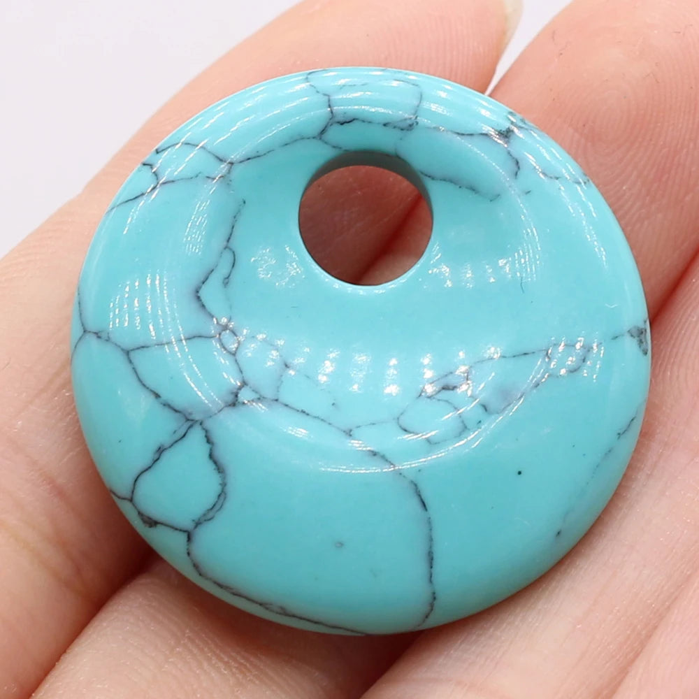 Natural Stone Pendant Semi-precious Stones Round Big Hole Charms For Jewelry Making DIY Necklace Bracelet Earrings Accessories