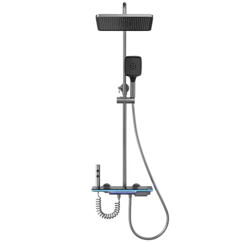 Intelligent LED Display Thermostatic Shower Set Black Piano Keys Bath Faucet System Soft Rainfall Ceramic Jet Massage Apartment