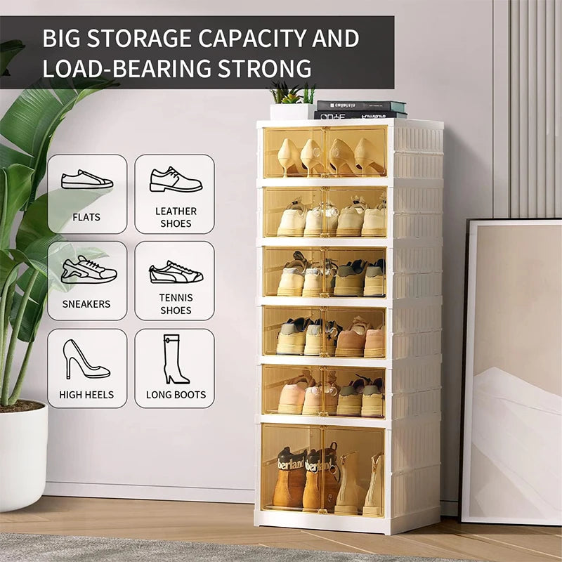 Living Room Furniture 6 Tier Foldable Plastic Shoe Rack Storage Cabinet Modern